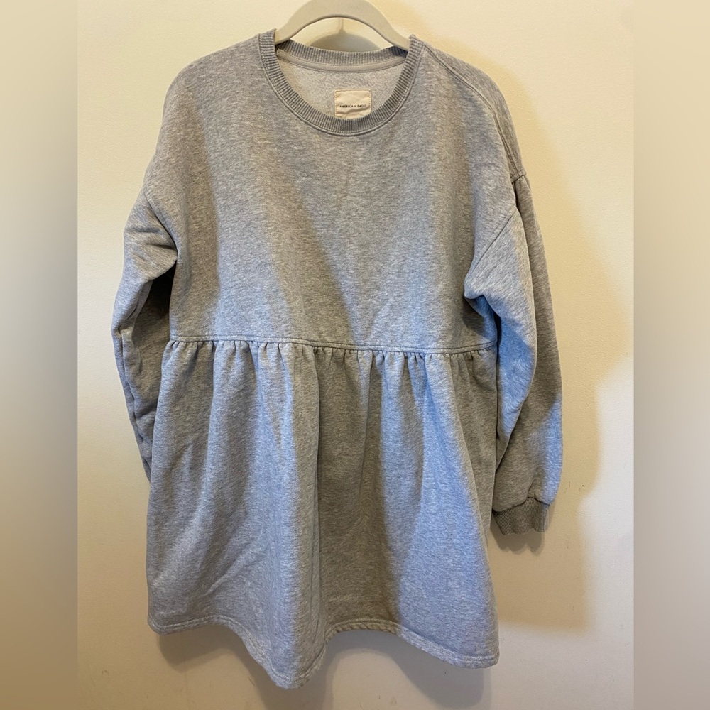 American Eagle Heather gray sweatshirt dress with pockets size medium - Picture 2 of 5